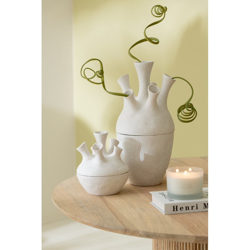 Grand Vase moderne Bouteille Hauteur 40 cm en Céramique Blanc Motif fleurs Yucca - 2