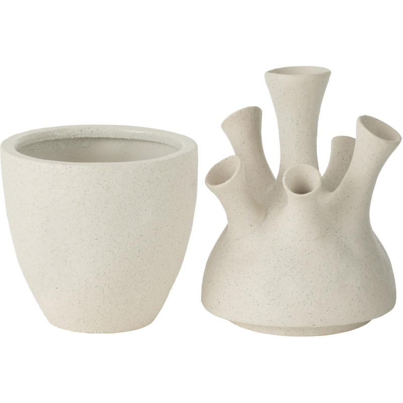 Grand Vase moderne Bouteille Hauteur 40 cm en Céramique Blanc Motif fleurs Yucca - 3