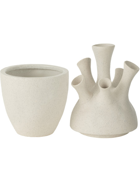 Grand Vase moderne Bouteille Hauteur 40 cm en Céramique Blanc Motif fleurs Yucca - 3