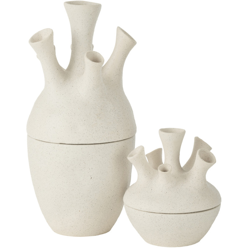 Grand Vase moderne Bouteille Hauteur 40 cm en Céramique Blanc Motif fleurs Yucca - 4