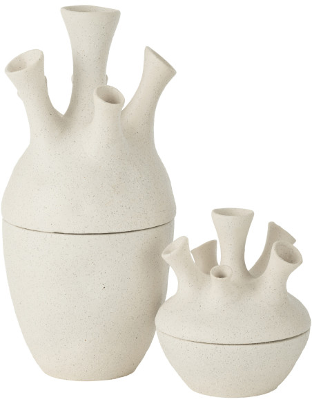 Grand Vase moderne Bouteille Hauteur 40 cm en Céramique Blanc Motif fleurs Yucca - 4