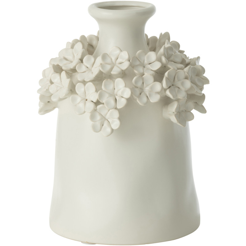 Vase moderne Bouteille Hauteur 23 cm en Céramique Blanc Motif fleurs Yucca - 1