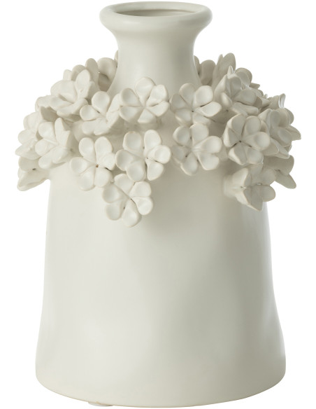 Vase moderne Bouteille Hauteur 23 cm en Céramique Blanc Motif fleurs Yucca - 1