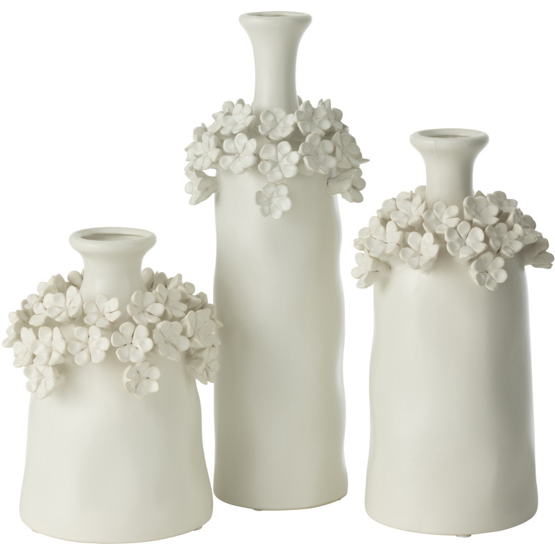 Vase moderne Bouteille Hauteur 23 cm en Céramique Blanc Motif fleurs Yucca - 2