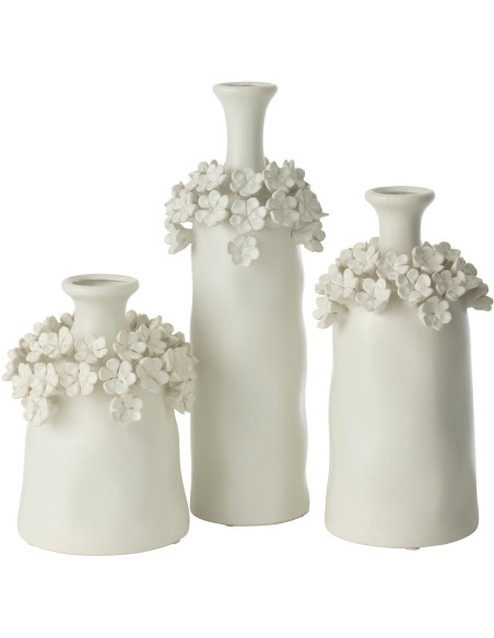 Vase moderne Bouteille Hauteur 23 cm en Céramique Blanc Motif fleurs Yucca - 2