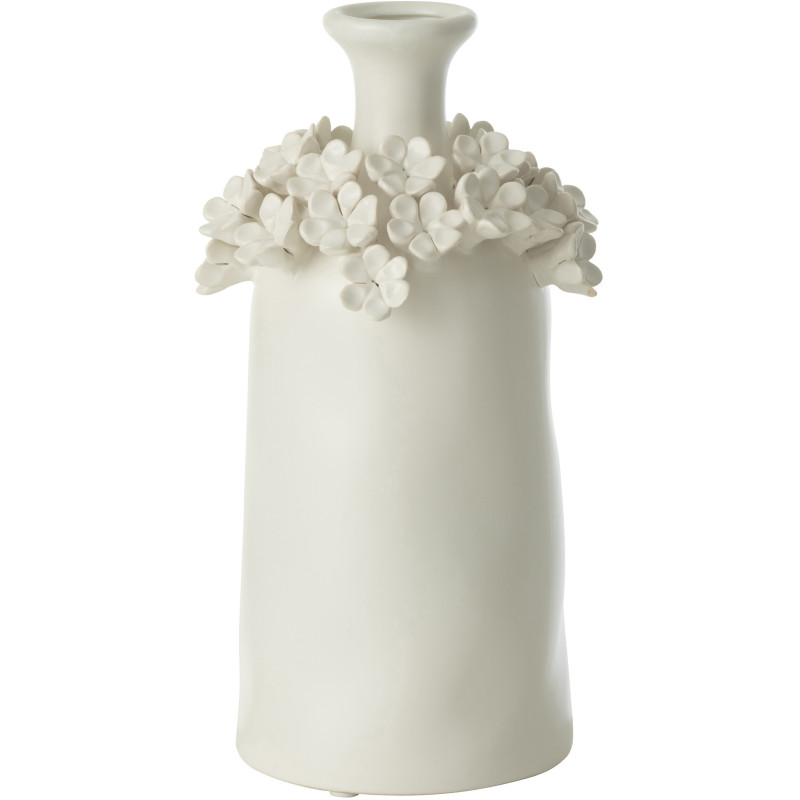 Grand Vase moderne Bouteille Hauteur 31 cm en Céramique Blanc Motif fleurs Yucca - 1