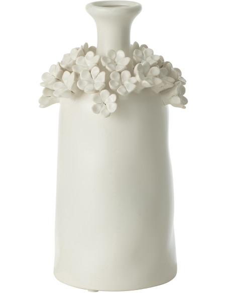 Grand Vase moderne Bouteille Hauteur 31 cm en Céramique Blanc Motif fleurs Yucca - 1