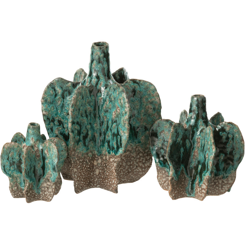 Grand Vase moderne Bouteille Hauteur 31 cm en Céramique Blanc Motif fleurs Yucca - 3