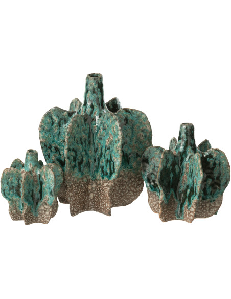 Grand Vase moderne Bouteille Hauteur 31 cm en Céramique Blanc Motif fleurs Yucca - 3