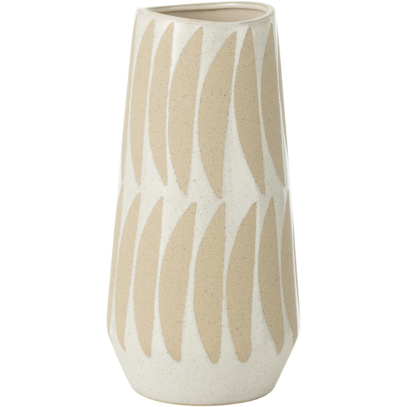 Grand Vase moderne Rond Hauteur 32 cm en Grès Blanc Beige Mouchetté Kai - 1