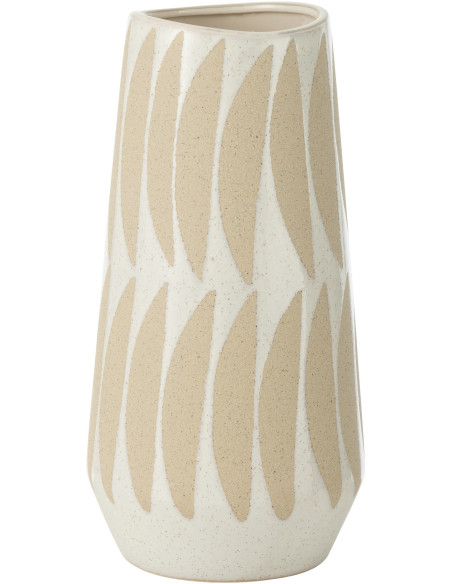 Grand Vase moderne Rond Hauteur 32 cm en Grès Blanc Beige Mouchetté Kai - 1