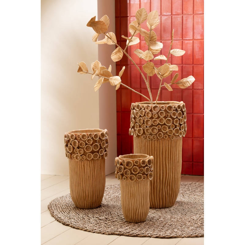 Grand Vase moderne Rond Hauteur 32 cm en Grès Blanc Beige Mouchetté Kai - 2