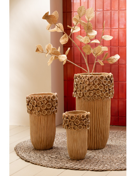 Grand Vase moderne Rond Hauteur 32 cm en Grès Blanc Beige Mouchetté Kai - 2