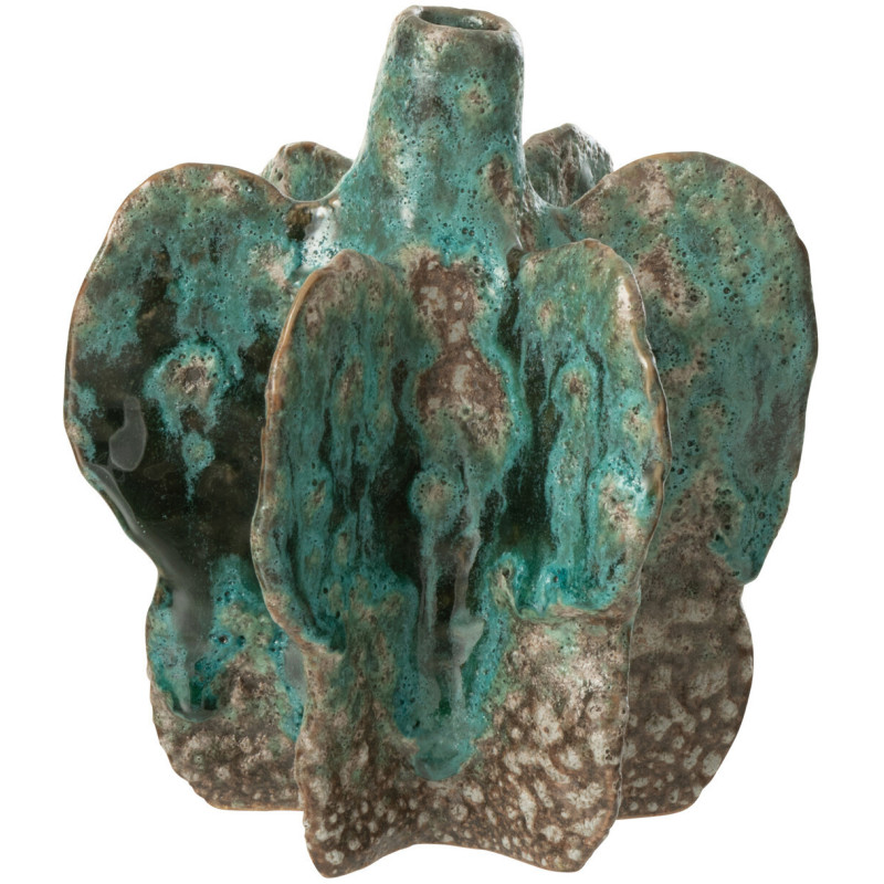 Petit Vase ethnique Organique Hauteur 15 cm en Céramique Bleu azur Marron Naga - 1