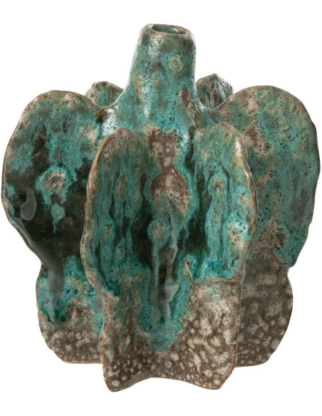 Petit Vase ethnique Organique Hauteur 15 cm en Céramique Bleu azur Marron Naga - 1