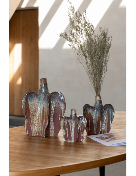 Petit Vase ethnique Organique Hauteur 15 cm en Céramique Bleu azur Marron Naga - 2