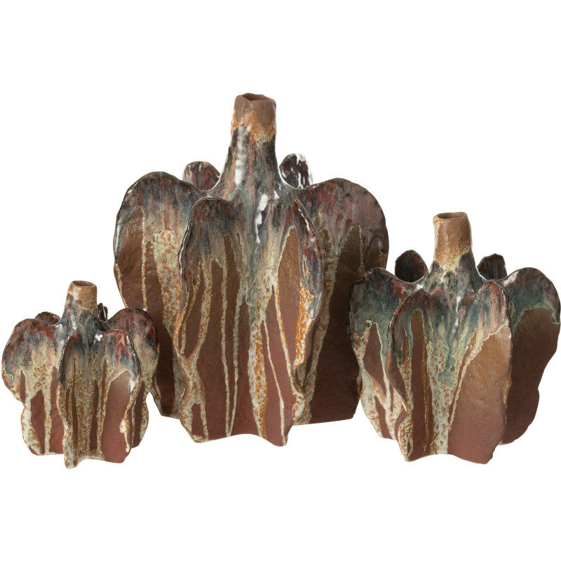 Petit Vase ethnique Organique Hauteur 15 cm en Céramique Bleu azur Marron Naga - 3