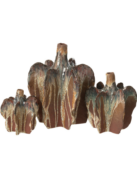 Petit Vase ethnique Organique Hauteur 15 cm en Céramique Bleu azur Marron Naga - 3