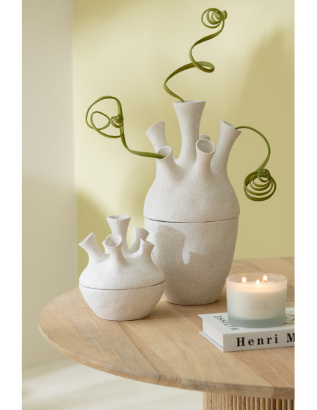 Grand Vase moderne Fin Hauteur 69 cm en Grès Beige Blanc Dune - 2