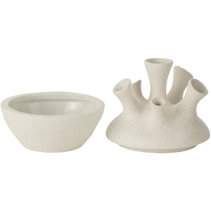 Grand Vase moderne Fin Hauteur 69 cm en Grès Beige Blanc Dune - 3