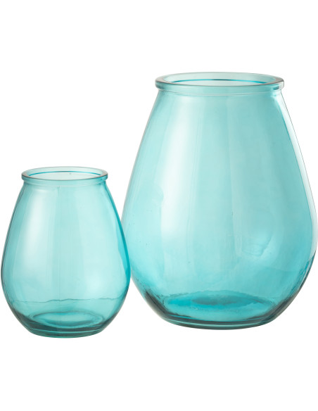 Grand Vase moderne oeuf Ovale Hauteur 35 cm en Verre Bleu Zyku - 3