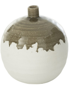 Vase moderne bicolore Boule 21 cm en Argile Vert olive Blanc Olea - 1