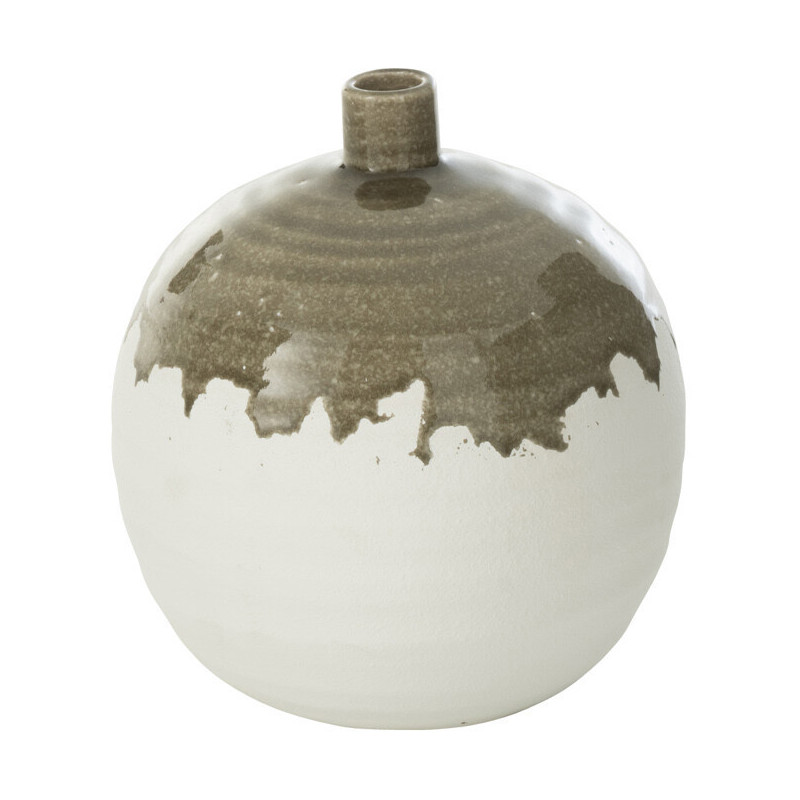 Vase moderne bicolore Boule 21 cm en Argile Vert olive Blanc Olea - 1