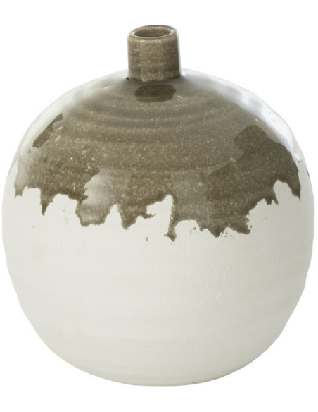 Vase moderne bicolore Boule 21 cm en Argile Vert olive Blanc Olea - 1