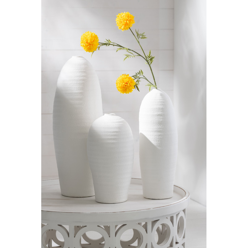 Grand Vase moderne Rond Hauteur 32 cm en Argile Blanc Lyra - 3
