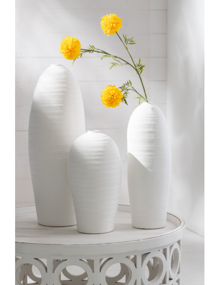 Grand Vase moderne Rond Hauteur 32 cm en Argile Blanc Lyra - 3