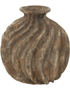 Grand Vase vintage Rond Hauteur 37 cm en Résine Marron Vieilli Motif torsadé Zyla - 1