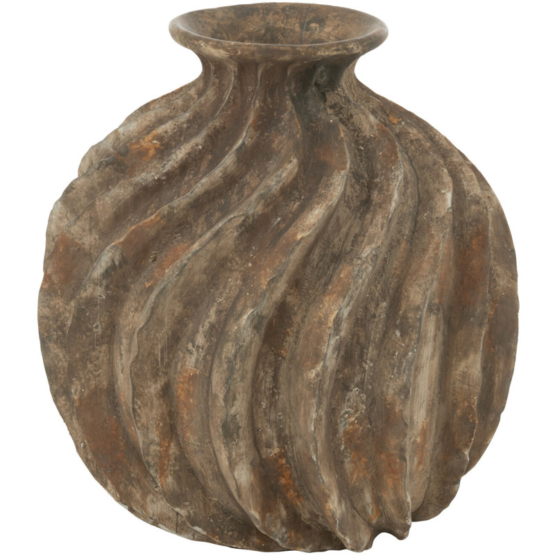 Grand Vase vintage Rond Hauteur 37 cm en Résine Marron Vieilli Motif torsadé Zyla - 1