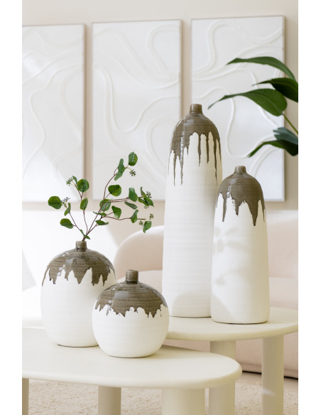 Grand Vase moderne Rond Hauteur 59 cm en Argile Blanc Cassia - 5