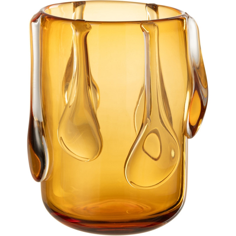 Vase moderne original Rond Hauteur 22 cm en Verre Ambré Drippy - 1