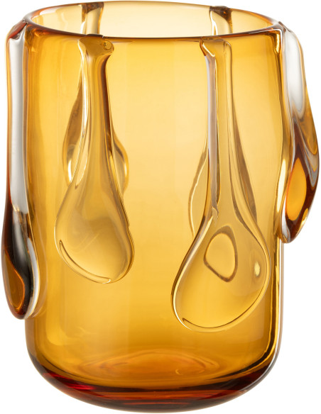 Vase moderne original Rond Hauteur 22 cm en Verre Ambré Drippy - 1