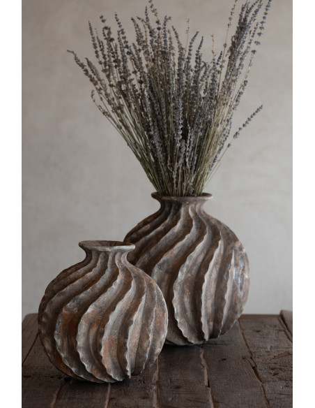 Vase moderne original Rond Hauteur 22 cm en Verre Ambré Drippy - 4