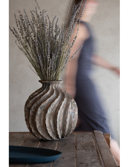 Vase moderne original Rond Hauteur 22 cm en Verre Ambré Drippy - 5