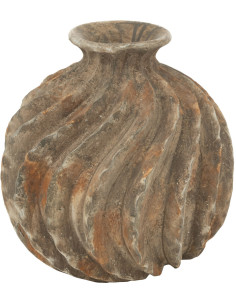 Grand Vase vintage Rond Hauteur 29 cm en Résine Marron Vieilli Motif torsadé Zyla - 1