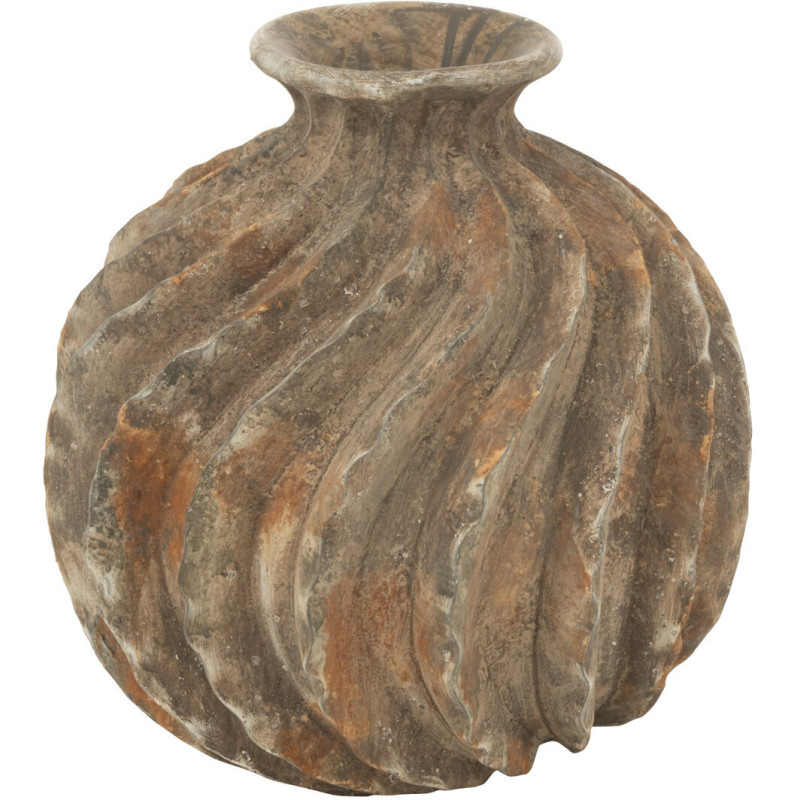 Grand Vase vintage Rond Hauteur 29 cm en Résine Marron Vieilli Motif torsadé Zyla - 1