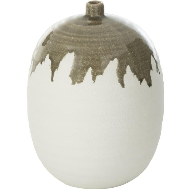 Grand Vase moderne bicolore Rond Hauteur 31 cm en Argile Vert olive Blanc Olea - 1