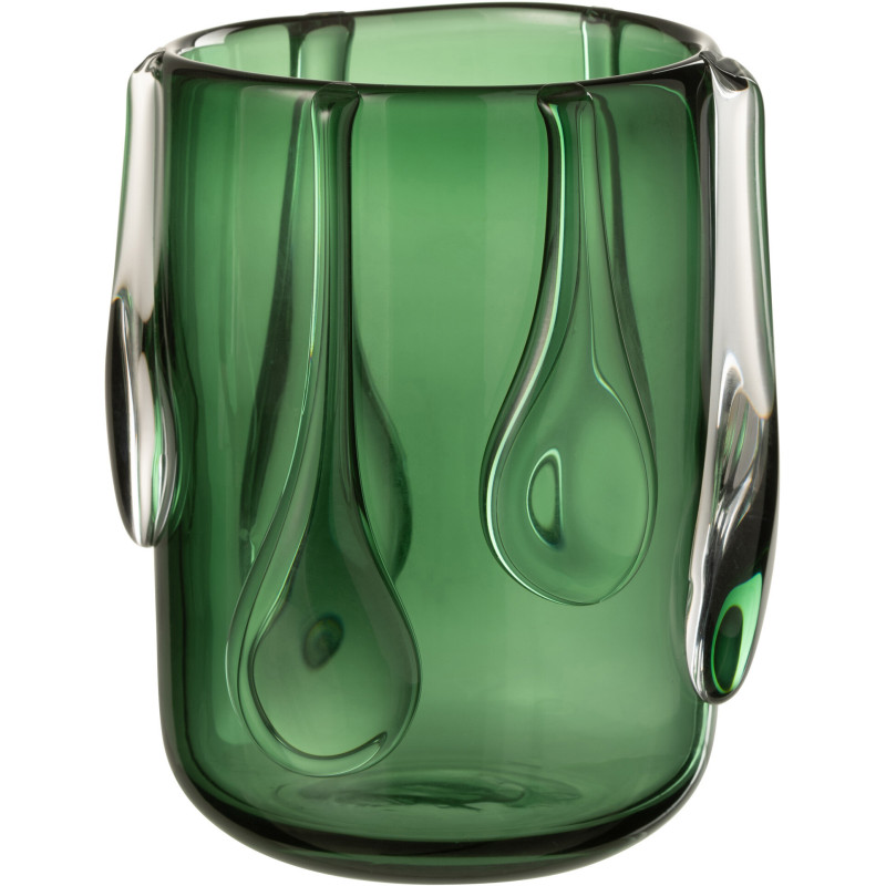 Vase moderne original Rond Hauteur 22 cm en Verre Vert Drippy - 1