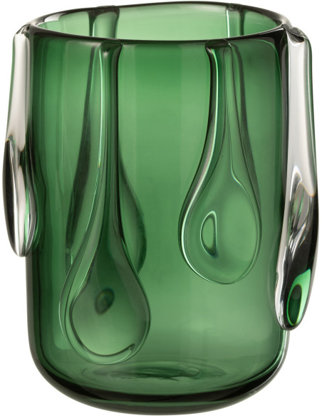 Vase moderne original Rond Hauteur 22 cm en Verre Vert Drippy - 1