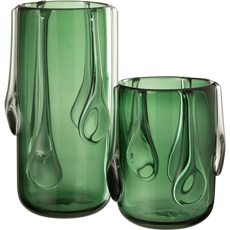 Vase moderne original Rond Hauteur 22 cm en Verre Vert Drippy - 3