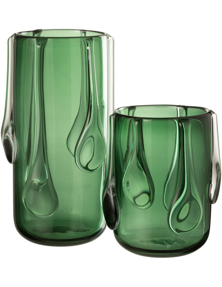 Vase moderne original Rond Hauteur 22 cm en Verre Vert Drippy - 3