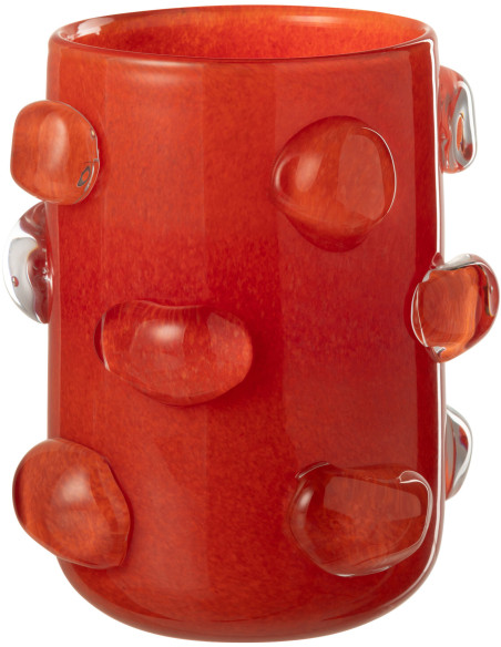 Vase original Rond Hauteur 23 cm en Verre Rouge Aruna - 1