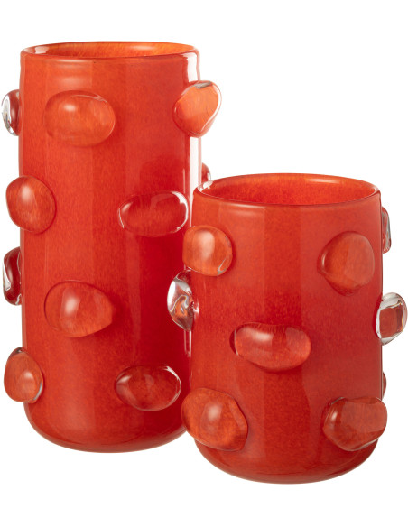 Vase original Rond Hauteur 23 cm en Verre Rouge Aruna - 2