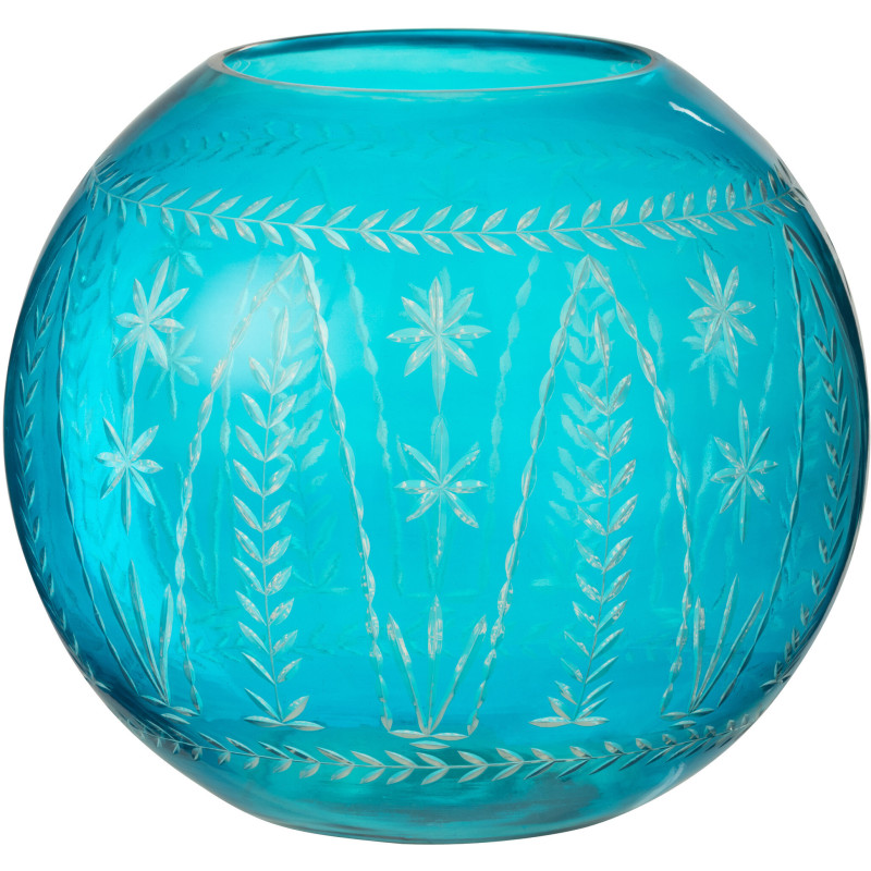Vase moderne Boule 27 cm en Verre Bleu azur Motif fleurs Tarifa - 1