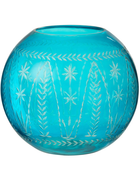 Vase moderne Boule 27 cm en Verre Bleu azur Motif fleurs Tarifa - 1