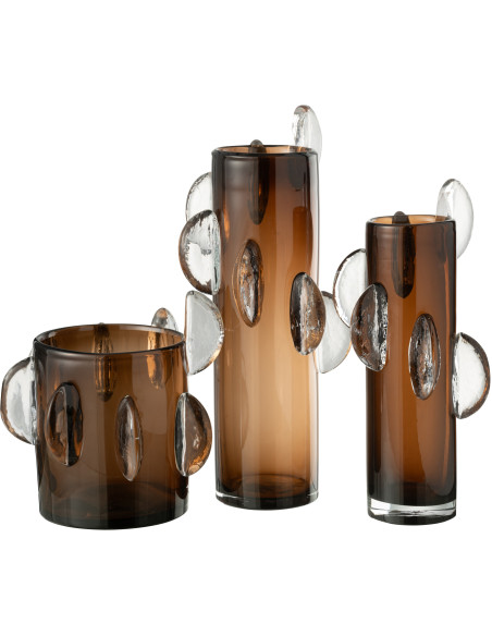 Grand Vase design Bas Hauteur 24 cm en Verre Ambré Steggy - 3