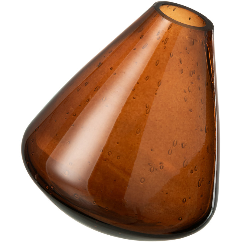 Petit Vase modern incliné Conique Hauteur 13 cm en Verre Marron ambré Topaz - 1